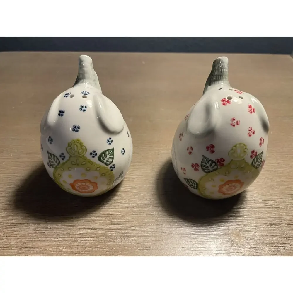 Vintage Pier 1 Imports Elephant Ceramic Floral Salt & Pepper Shakers Mandala 4”